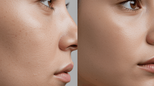 Before and after images showing results of chemical peel vs. skin resurfacing.