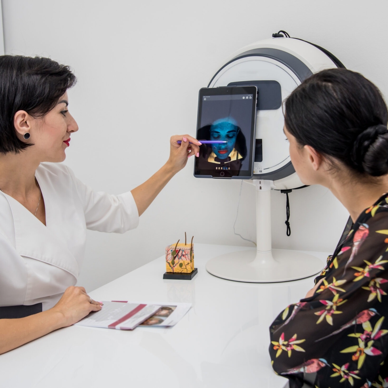 Skin analysis session at aesthetic clinic
