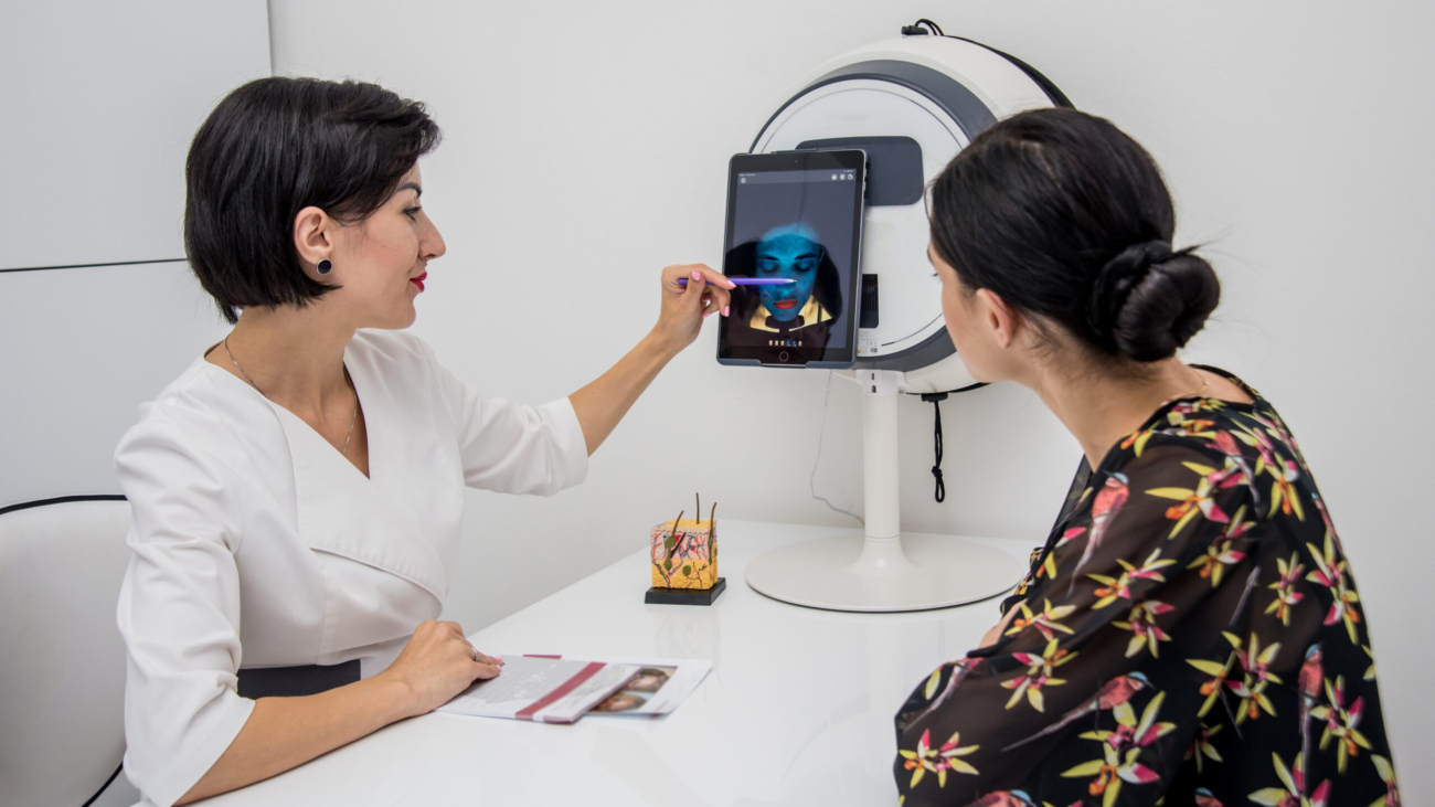 Skin analysis session at aesthetic clinic