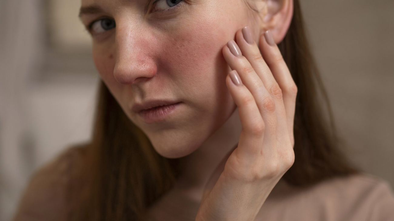 Dry facial skin caused by winter weather and low humidity