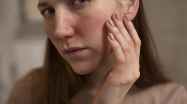 Dry facial skin caused by winter weather and low humidity