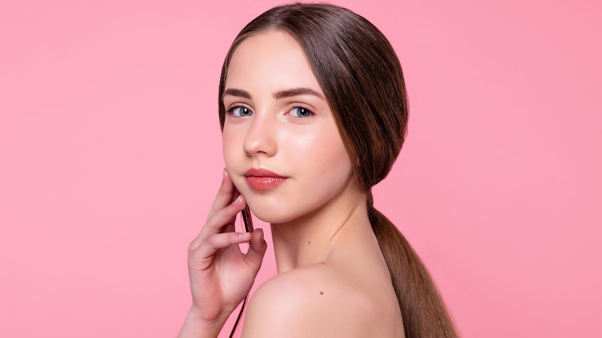 Close-up glowing skin after facial treatment