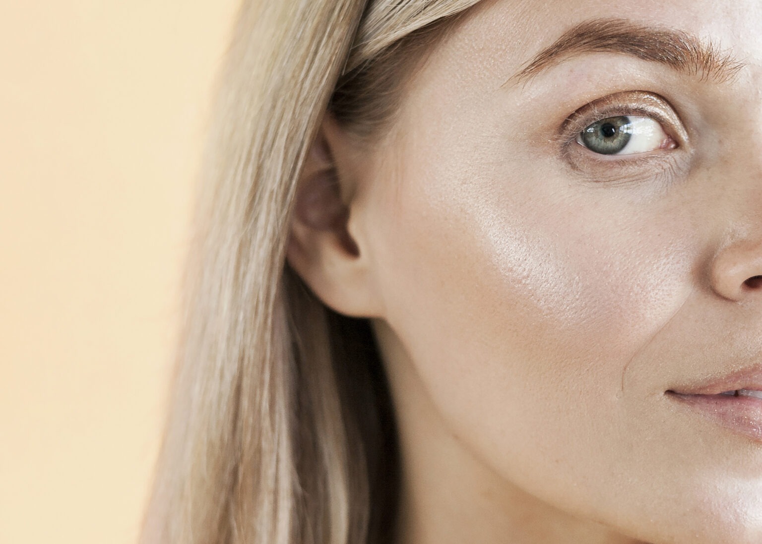 Close-up of glowing glass skin after chemical peel treatment
